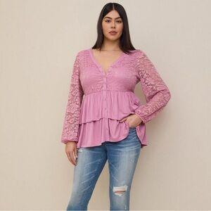 TORRID NWT Lace SUPER Mix Tiered BABYDOLL Button Down TOP Sz 2X COQUETTE Femine